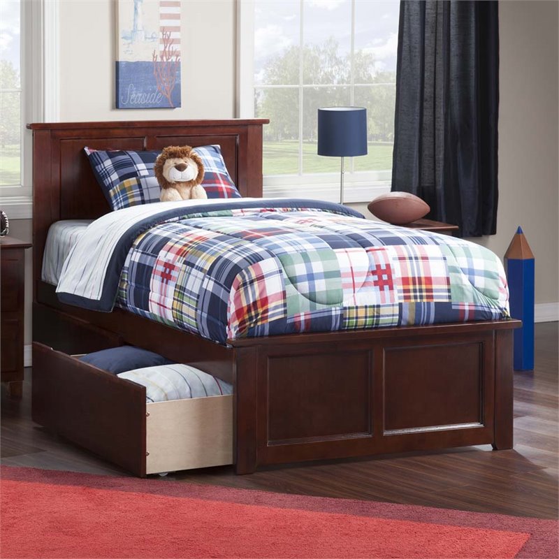 Rosebery Kids Madison Twin XL Platform Bed & Storage Drawers in Walnut