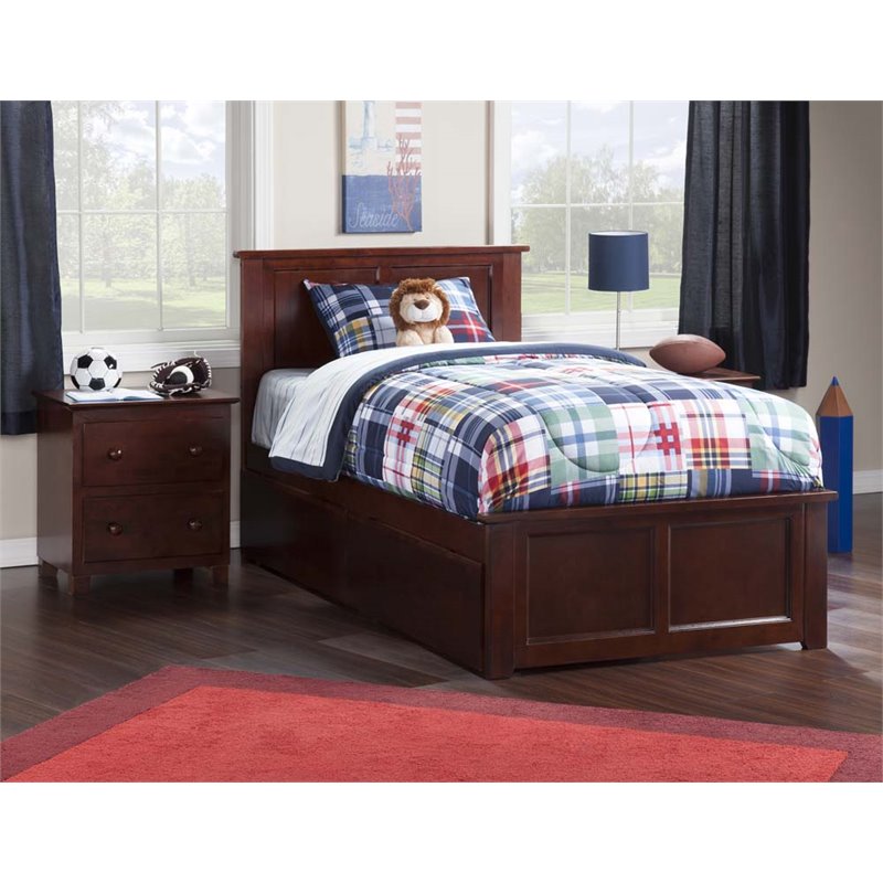 Rosebery Kids Madison Twin XL Platform Bed & Storage Drawers in Walnut