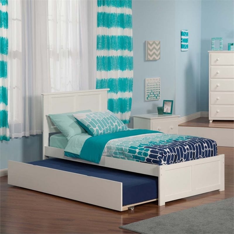 Rosebery Kids Madison Twin Wood Platform Bed and Twin Trundle in White