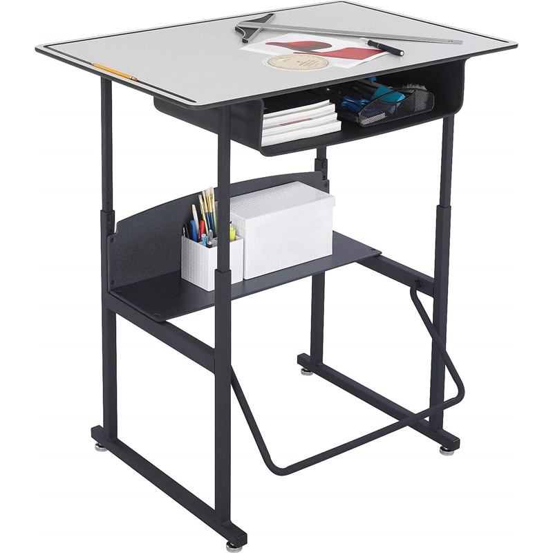Metal-Plastic Student Desk with Book Box in Gray