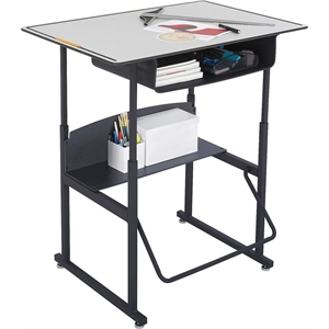 Metal-Plastic Student Desk with Book Box in Gray