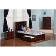 Solid Wood Wood Twin XL Storage Bookcase Bed in Walnut Brown