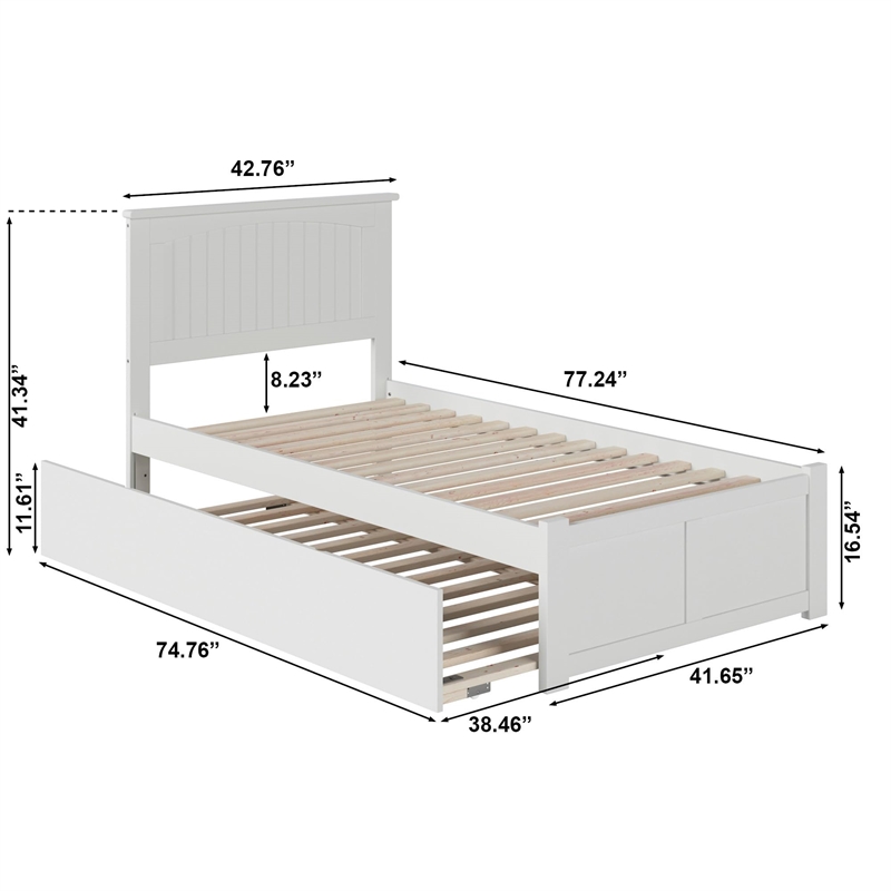 Urban Twin Platform Bed with Trundle in White