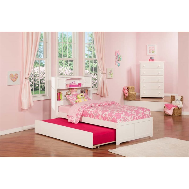 Rosebery Kids Transitional Solid Wood Twin Trundle Platform Bed in White