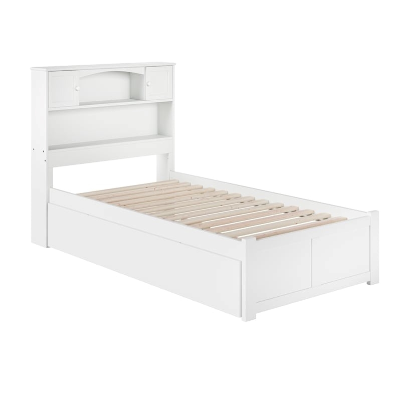 Rosebery Kids Transitional Solid Wood Twin Trundle Platform Bed in White