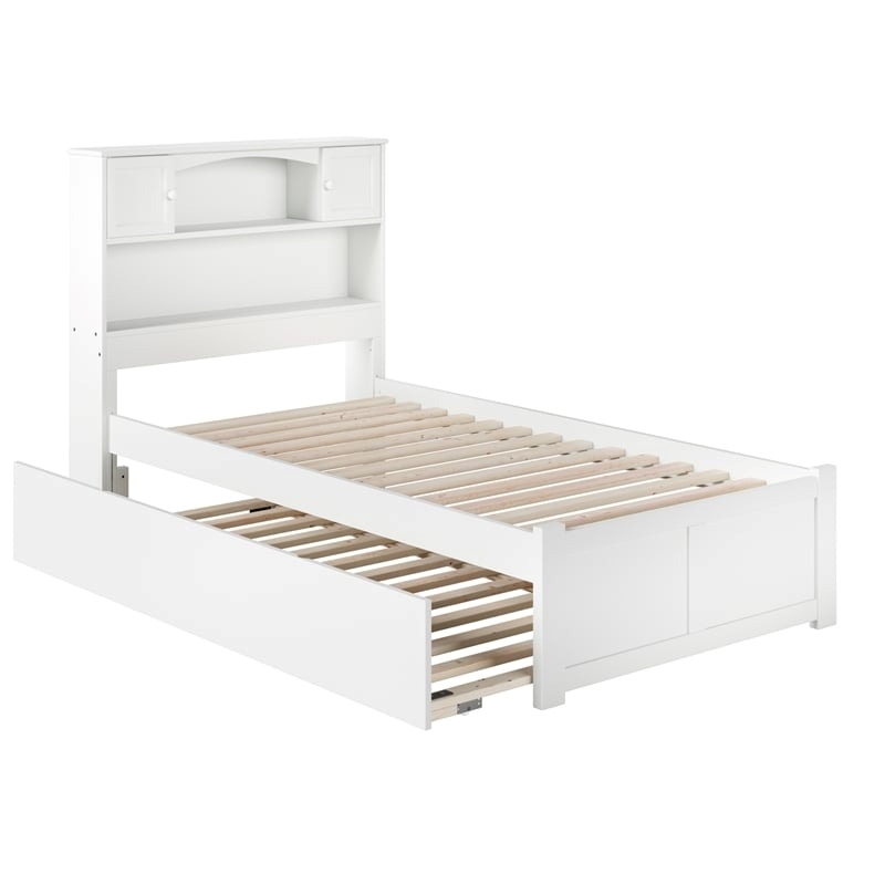 Rosebery Kids Transitional Solid Wood Twin Trundle Platform Bed in White