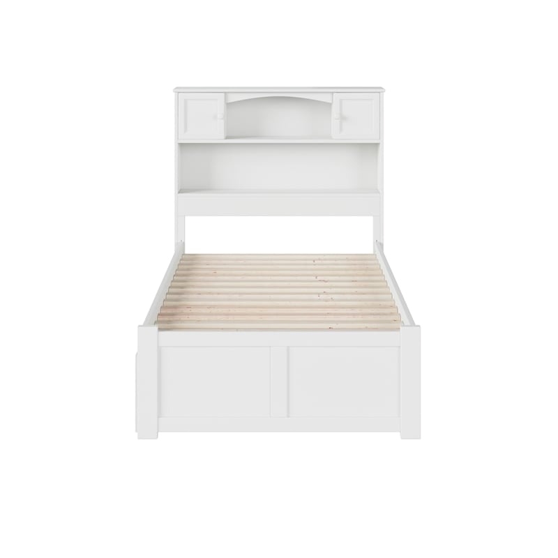 Rosebery Kids Transitional Solid Wood Twin Trundle Platform Bed in White