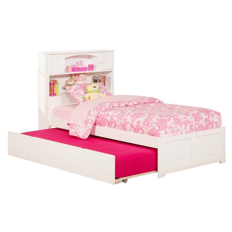 Rosebery Kids Transitional Solid Wood Twin Trundle Platform Bed in White