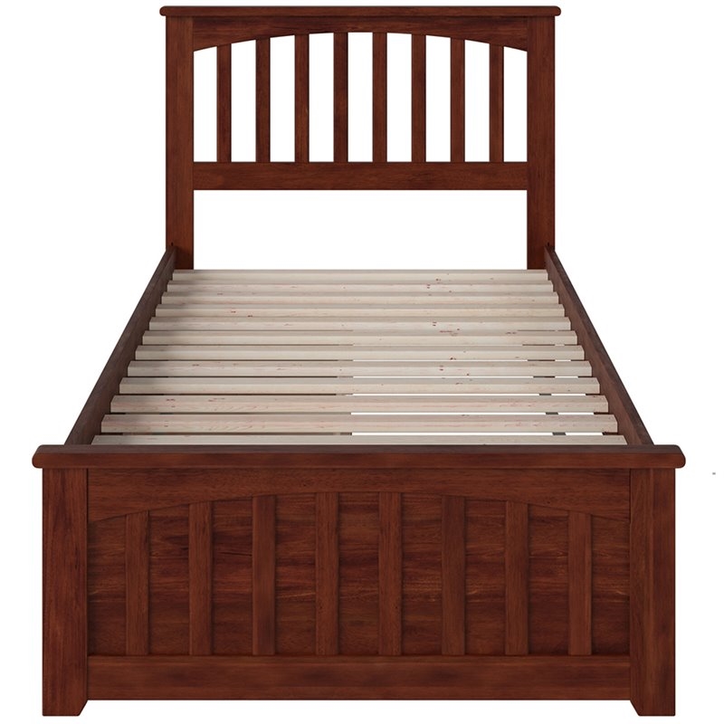 Farmhouse Solid Wood Twin XL Storage Platform Bed in Walnut