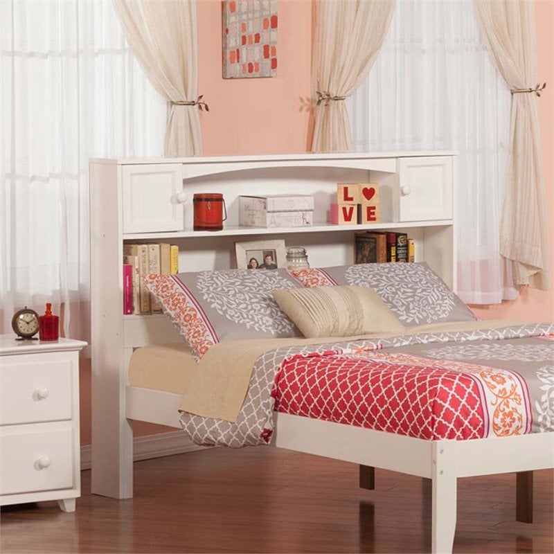 Modern Solid Hardwood Full Bookcase Headboard in White