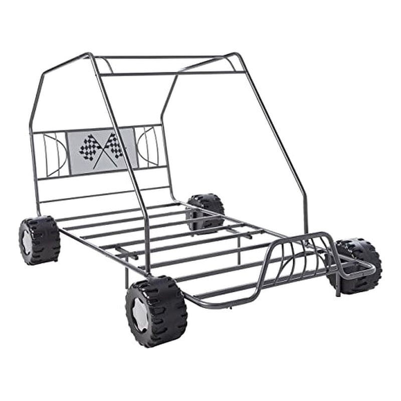 Rosebery Kids Modern Metal Tube Twin Bed with Slat in Black