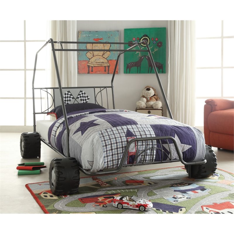 Rosebery Kids Modern Metal Tube Twin Bed with Slat in Black