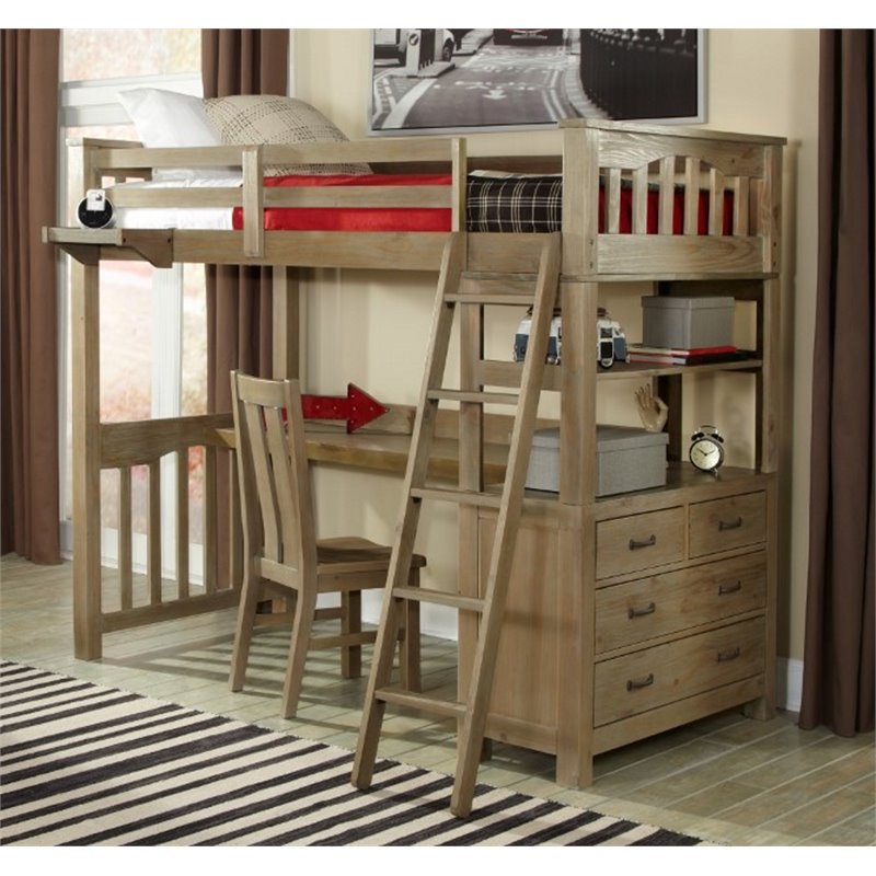 Rosebery Kids Twin Slat Loft Bed With Desk And Dresser In