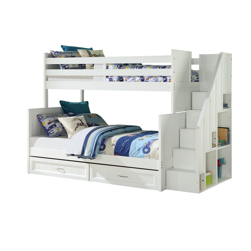 Rosebery Kids Staircase Twin Over Full Bunk Bed With Bookcase In Rosebery Kids Staircase Twin Over Full Bunk Bed With Bookcase In Arctic White Rk 4866 1906571