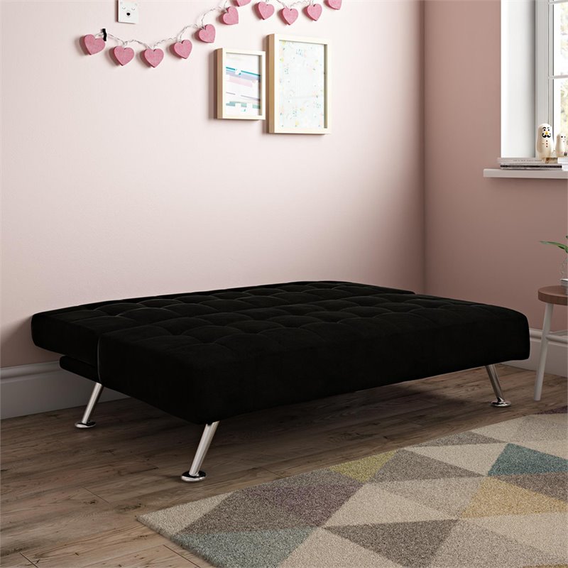 Tufted Sleeper Sofa in Black and Chrome