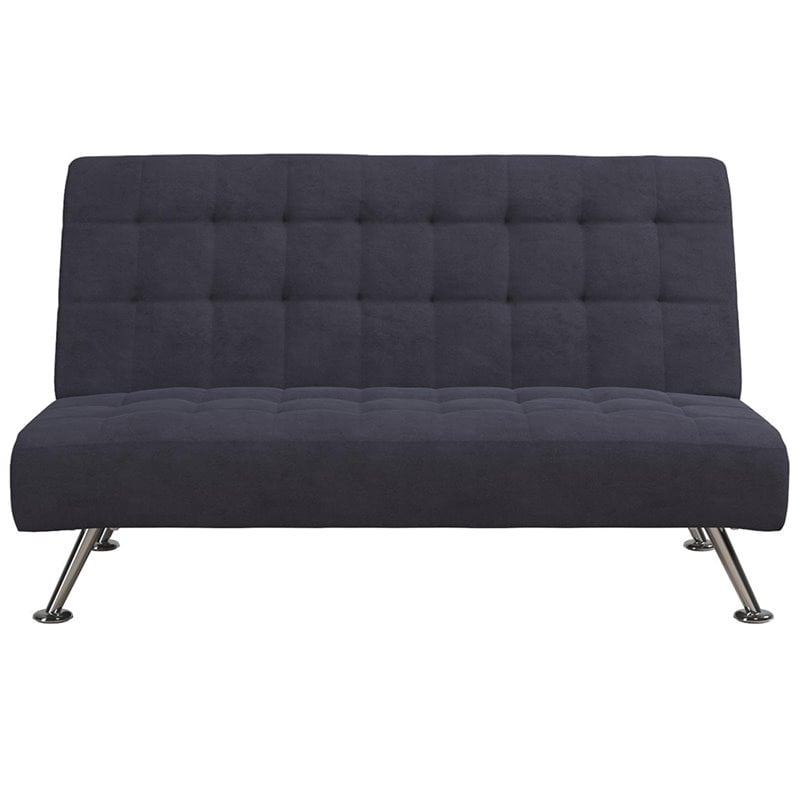 Tufted Sleeper Sofa in Dark Blue and Chrome