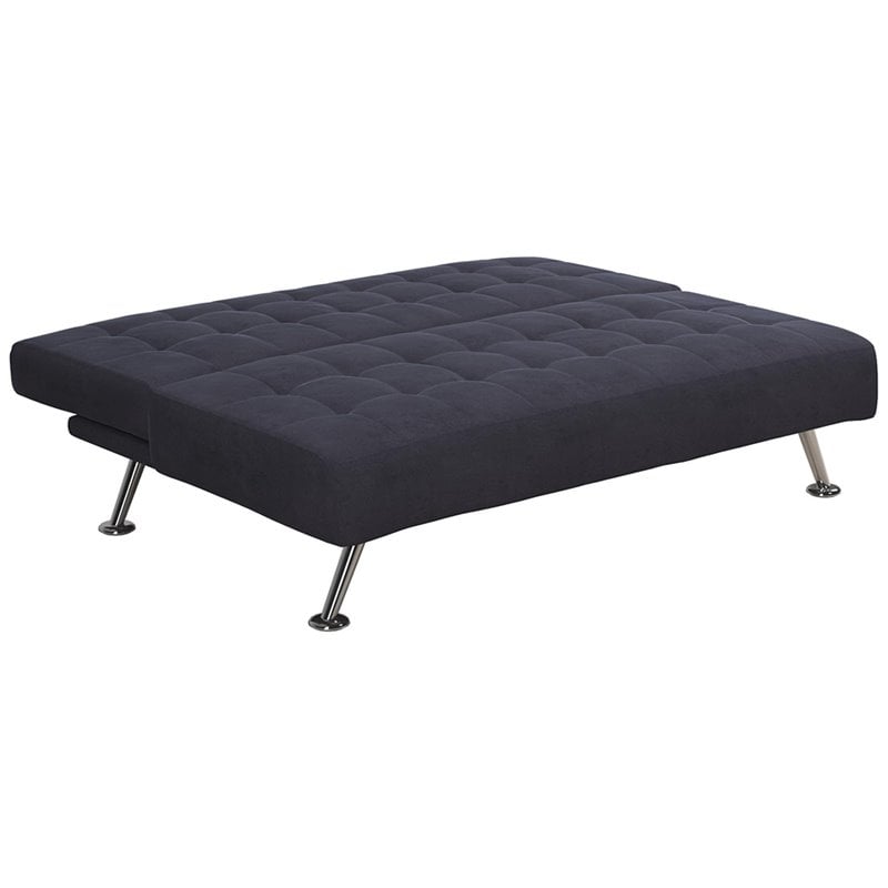 Tufted Sleeper Sofa in Dark Blue and Chrome