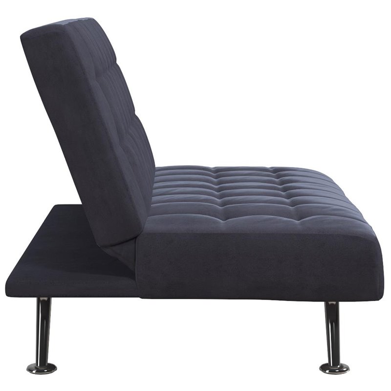 Tufted Sleeper Sofa in Dark Blue and Chrome