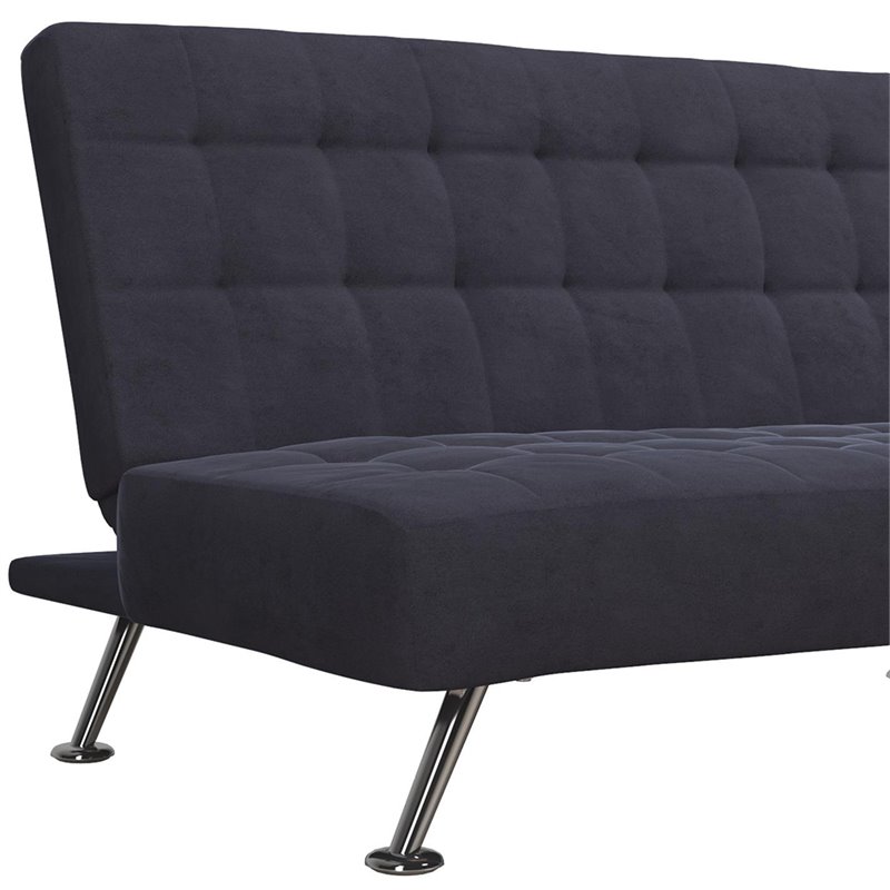 Tufted Sleeper Sofa in Dark Blue and Chrome