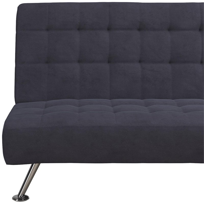 Tufted Sleeper Sofa in Dark Blue and Chrome
