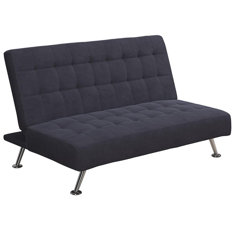 Tufted Sleeper Sofa in Dark Blue and Chrome