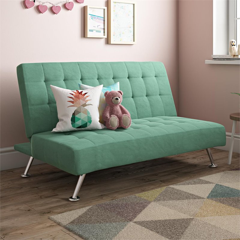 Tufted Sleeper Sofa in Teal and Chrome