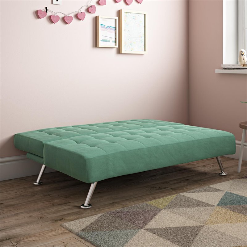Tufted Sleeper Sofa in Teal and Chrome