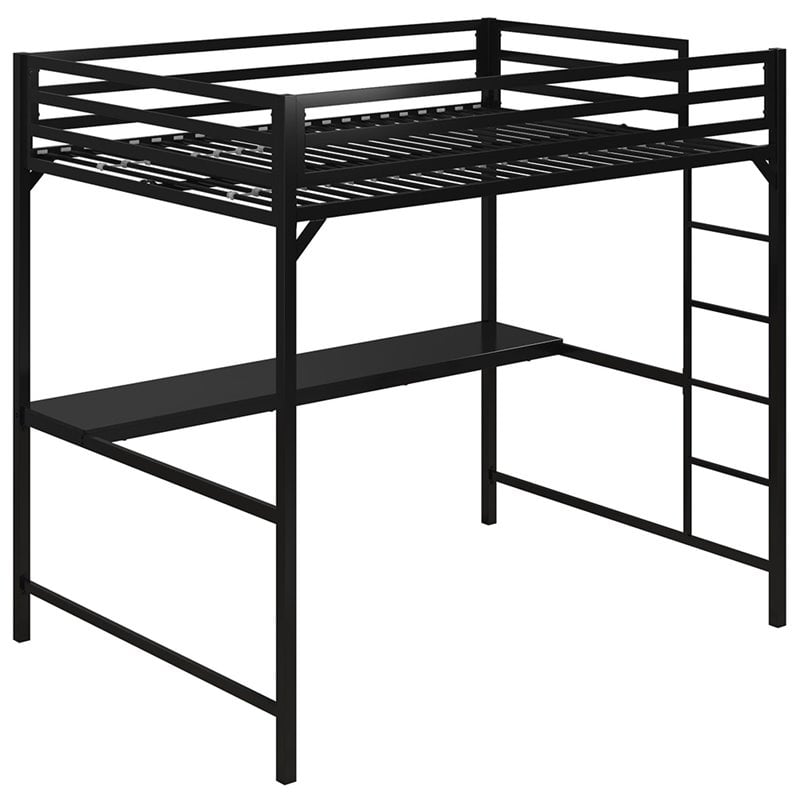 Rosebery Kids Full Metal Loft Bed with Desk in Black