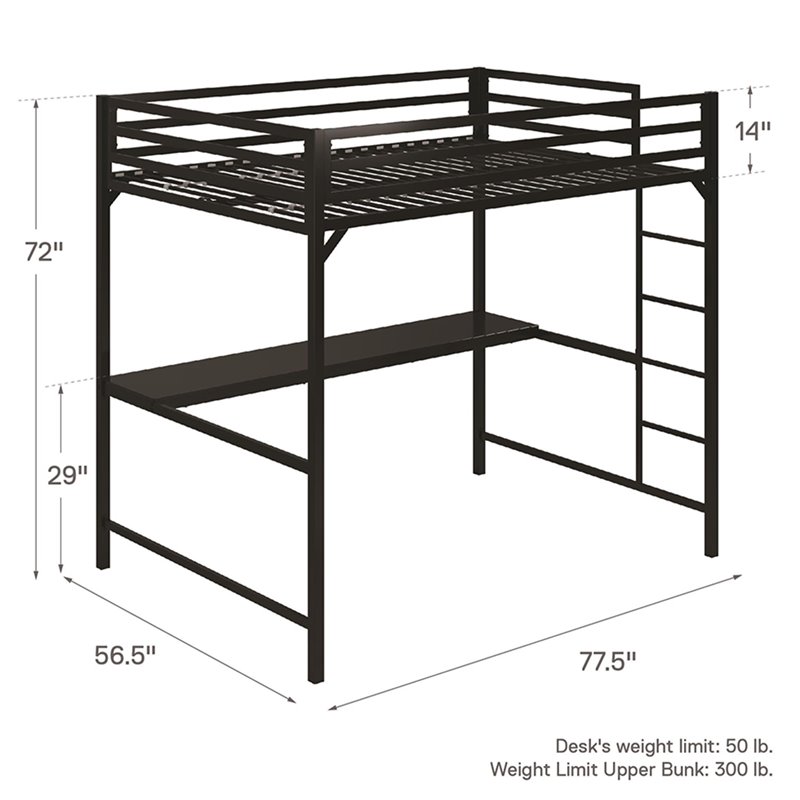 Rosebery Kids Full Metal Loft Bed With, Metal Loft Bed With Desk Assembly Instructions