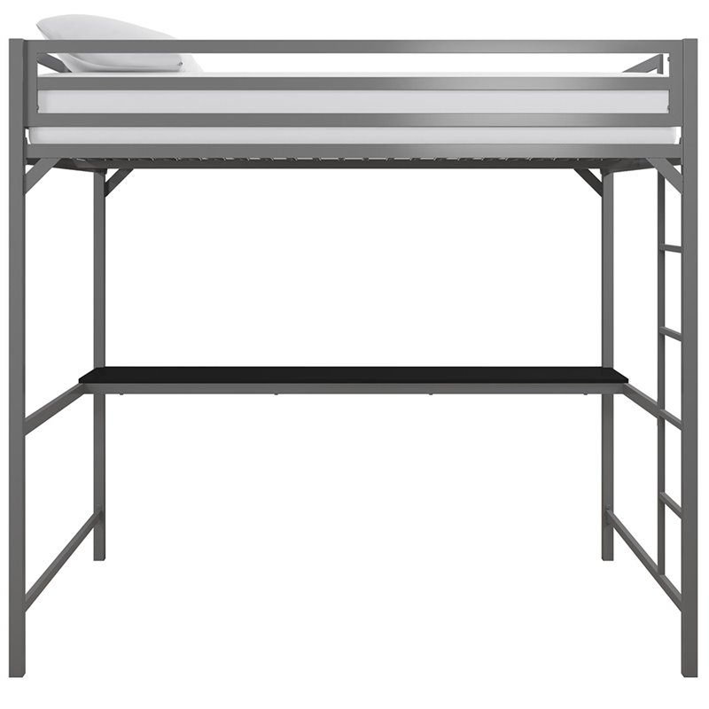 Rosebery Kids Full Metal Loft Bed with Desk in Silver