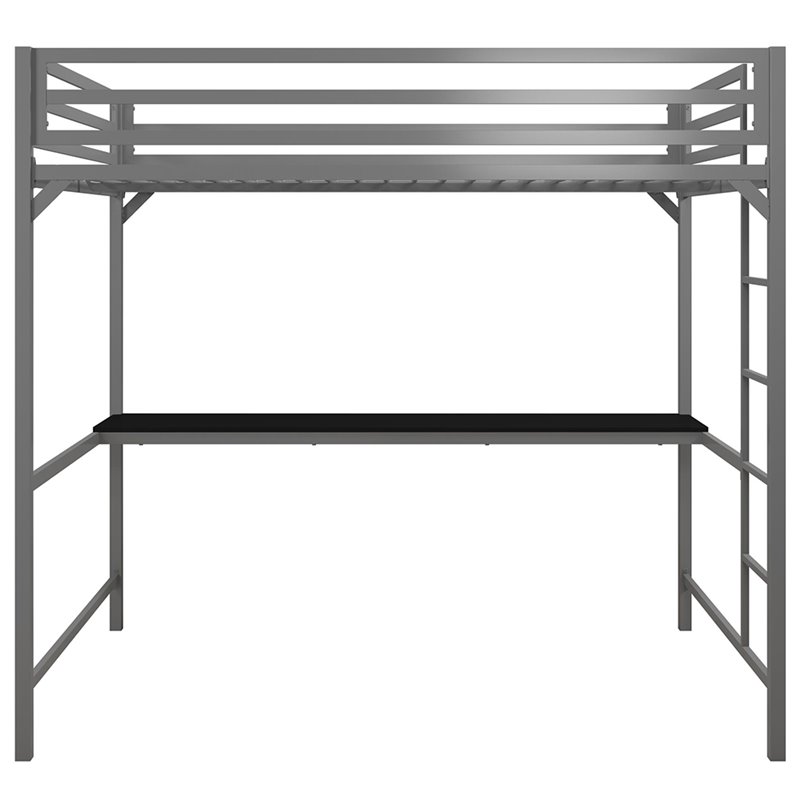 Rosebery Kids Full Metal Loft Bed with Desk in Silver
