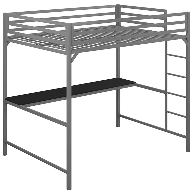 Rosebery Kids Full Metal Loft Bed with Desk in Silver