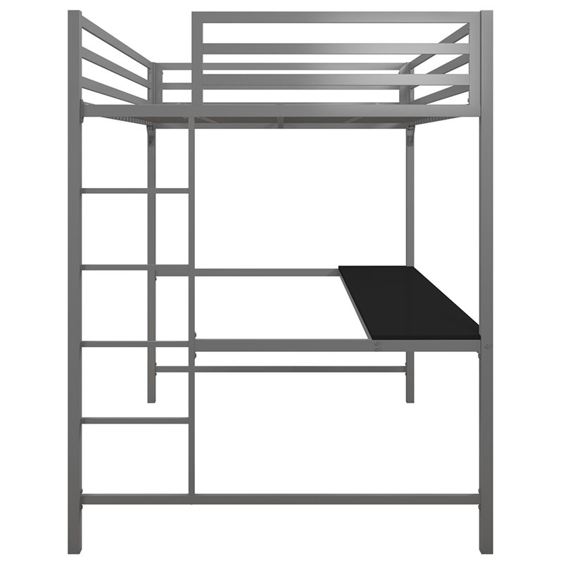 Rosebery Kids Full Metal Loft Bed with Desk in Silver