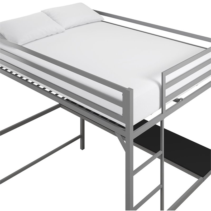 Rosebery Kids Full Metal Loft Bed with Desk in Silver