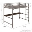 Rosebery Kids Full Metal Loft Bed with Desk in Silver