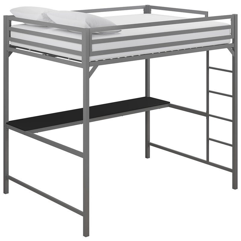 Rosebery Kids Full Metal Loft Bed with Desk in Silver