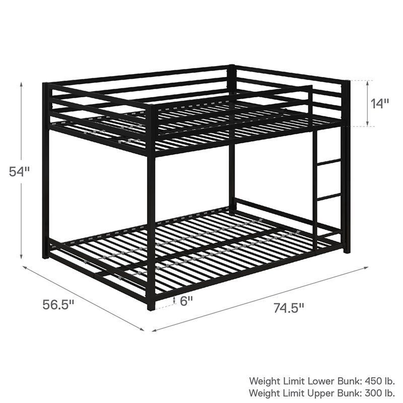 Rosebery Kids Full Over Full Metal Bunk Bed in Black