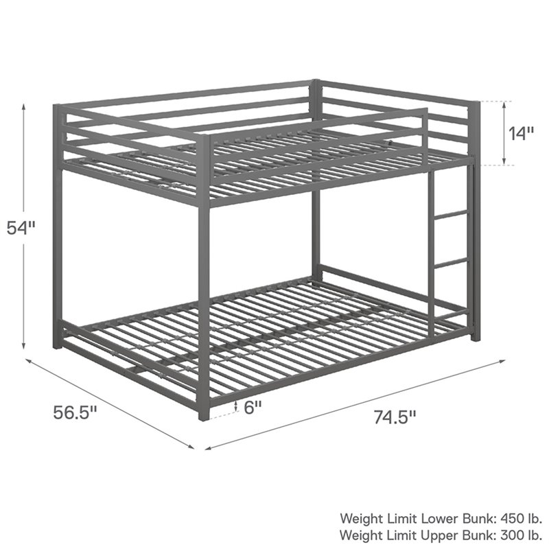 Roseberry Kids Modern Metal Full Over Full Bunk Bed in Silver