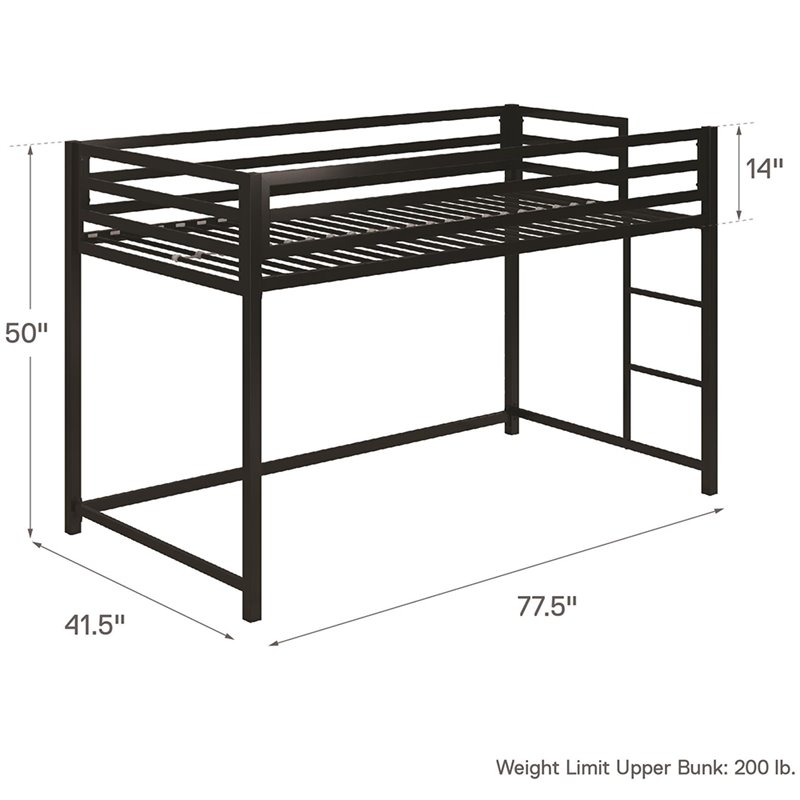 Rosebery Kids Twin Metal Junior Loft Bed in Black