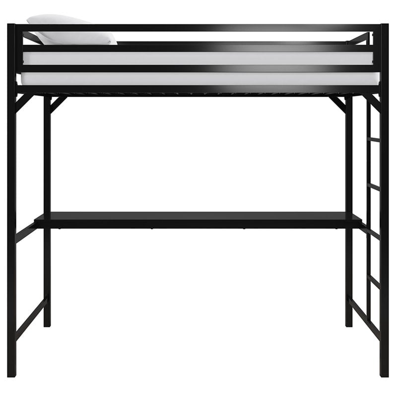 Rosebery Kids Twin Metal Loft Bed with Desk in Black