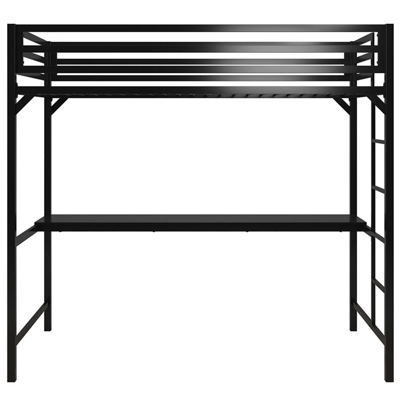 Rosebery Kids Twin Metal Loft Bed with Desk in Black