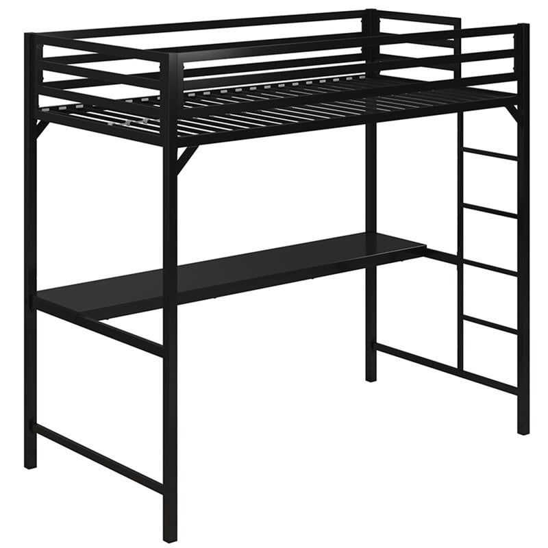 Rosebery Kids Twin Metal Loft Bed with Desk in Black