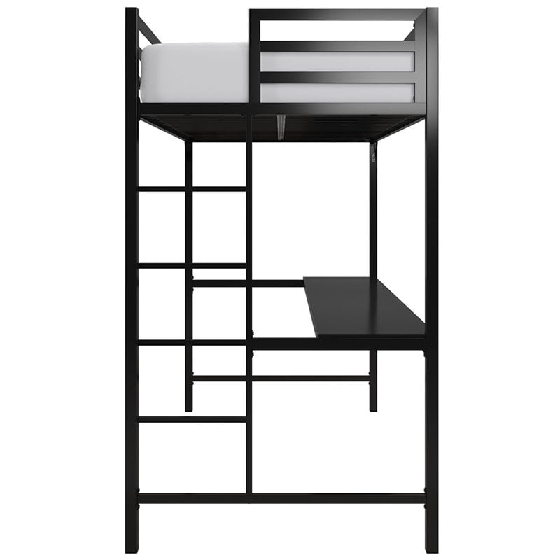 Rosebery Kids Twin Metal Loft Bed with Desk in Black