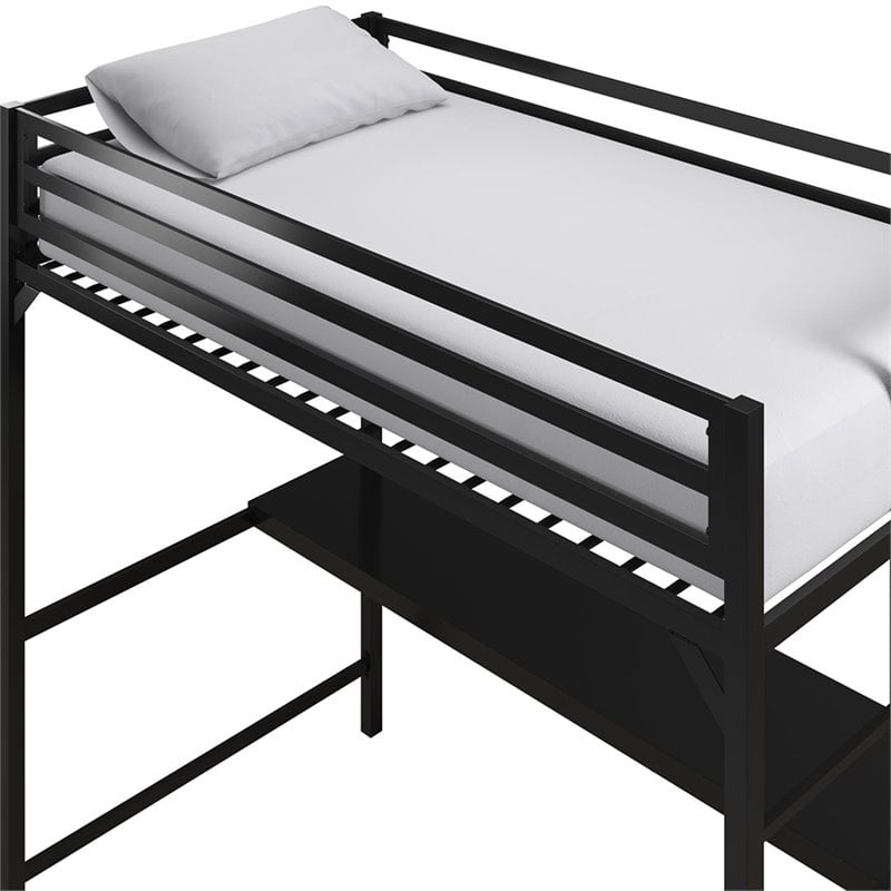 Rosebery Kids Twin Metal Loft Bed with Desk in Black
