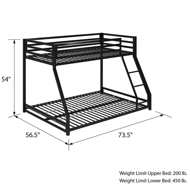 Rosebery Kids Twin Over Full Metal Bunk Bed in Black