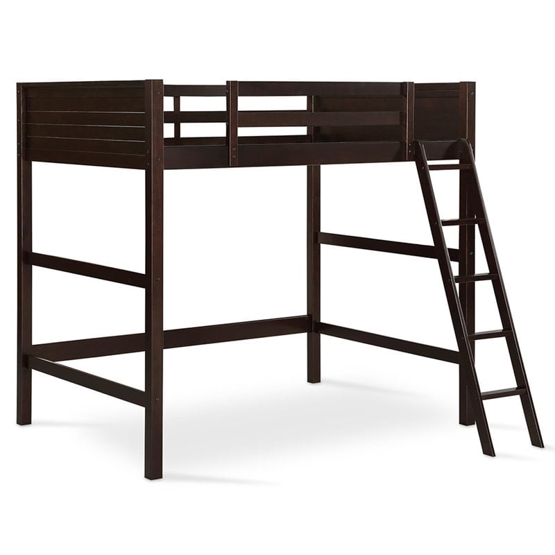 Rosebery Kids Traditional Wood 5-Step Ladder Full Loft Bed in Espresso