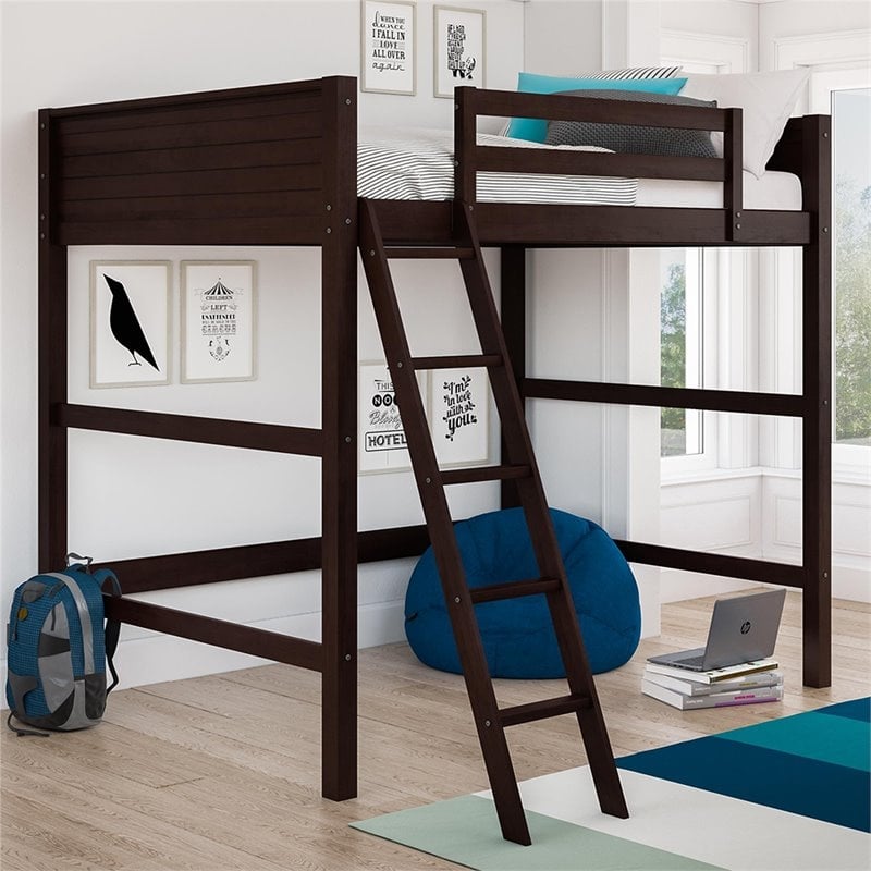 Rosebery Kids Traditional Wood 5-Step Ladder Full Loft Bed in Espresso