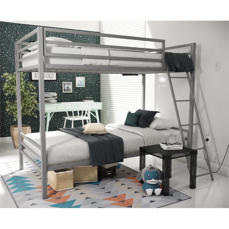 Rosebery Kids Twin Over Twin Metal Bunk Bed in Gray