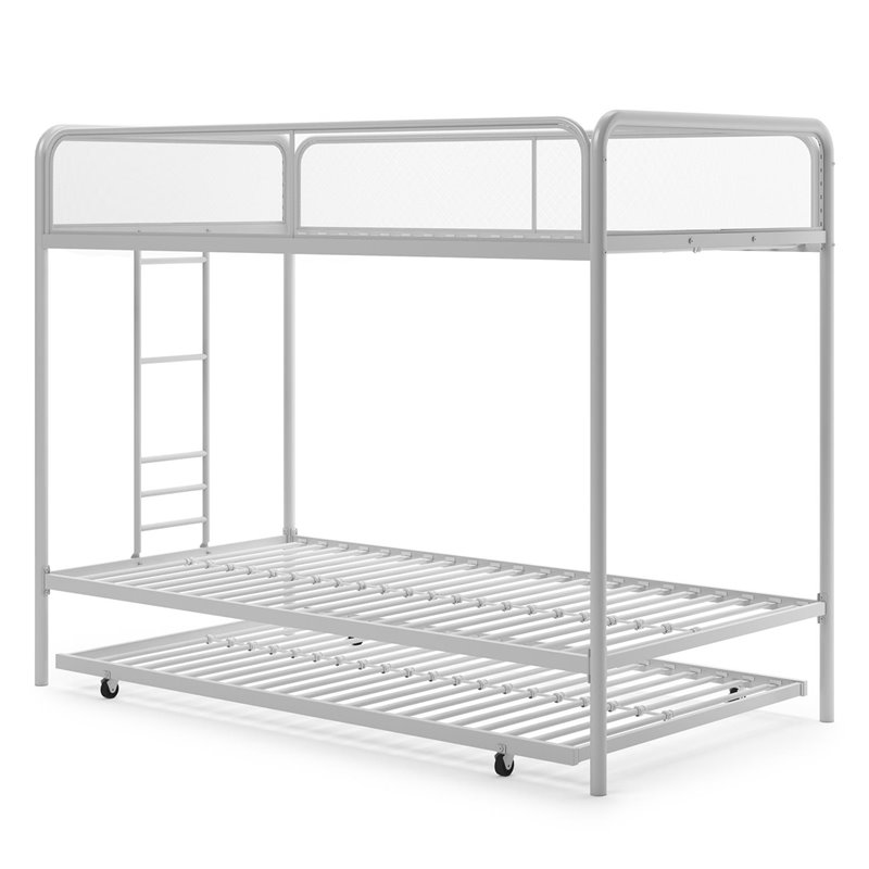 Rosebery Kids Twin Over Twin Metal Bunk Bed with Trundle in White
