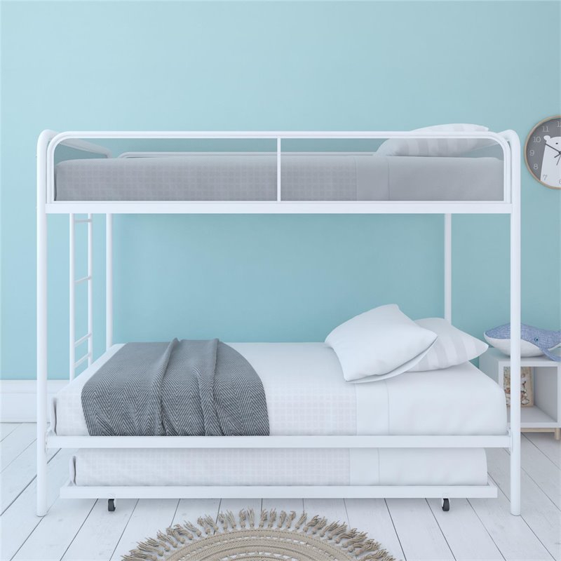 Rosebery Kids Twin Over Twin Metal Bunk Bed with Trundle in White